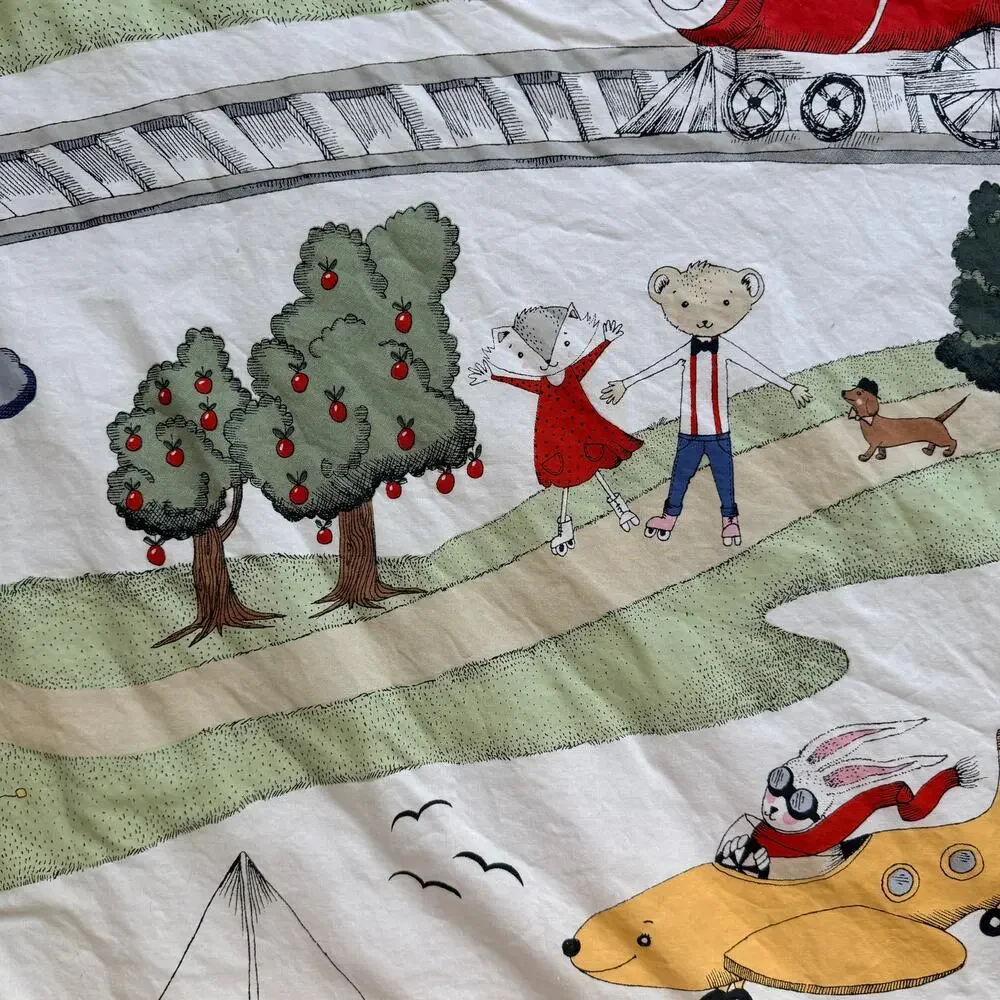IKEA UTELEK Twin Duvet Cover Train Woodland Animals Vintage Kids Bedding